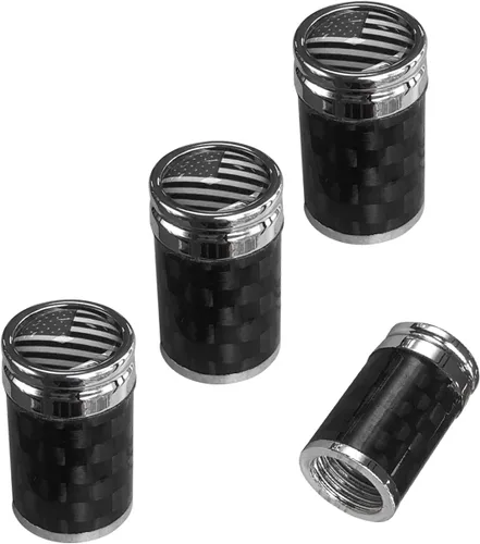 Vista 13 de Ziciner 4 piezas de cubiertas de tapones de válvula de neumático, tornillos de cubierta de tapón de aire de rueda de carbono para llantas de auto