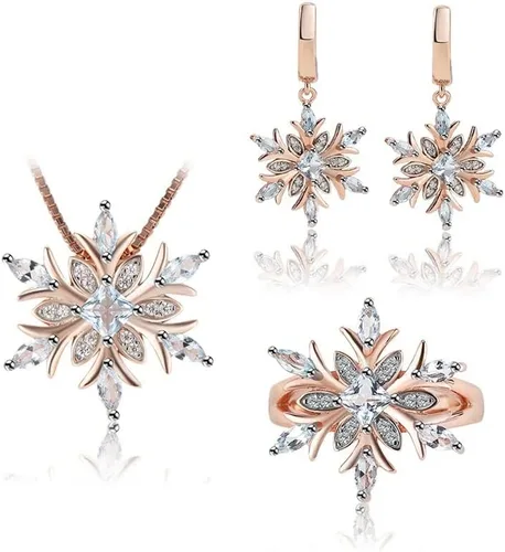 Vista 4 de yaoqijie - Aretes de plata de ley 925 con piedras preciosas de copo de nieve, topacio azul para mujer, encantadores, delicados, joyería fina