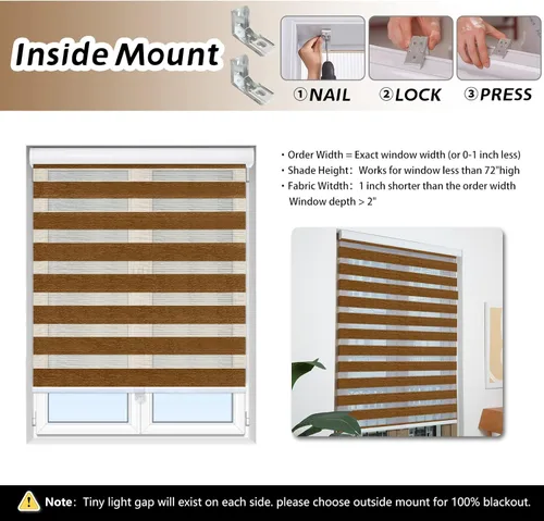 Vista 6 de AOSKY Zebra - Persianas sin cordones estilo cebra para ventanas, enrollables, de doble capa con control de luz, para día y noche, fáciles