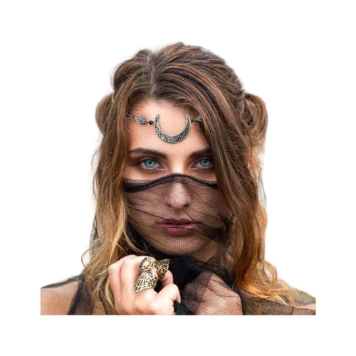 Vista 7 de Aimimier Boho Moon Crystal Head Chain Crescent Moon Forehead Chain - Banda para el pelo para mujer, aleación