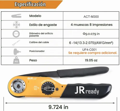 Vista 2 de JRready ACT-M300 Herramientas de crimpado de sangría ajustable de rango de corriente media para industrias de transporte pesado contactos