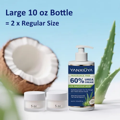 Vista 2 de Crema de urea 60% de 10.5 onzas, loción corporal sin fragancia con 2% de ácido salicílico, crema de pies y para pies, talones agrietados, removedor