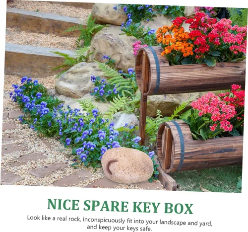 Vista 4 de Faux Rock Key Hider - Funda de almacenamiento para llaves de jardín, figura de roca falsa para exteriores