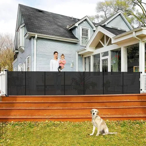 Vista 23 de Puertas retráctiles reforzadas para bebés con varillas de soporte, se extienden hasta 55" de ancho, puerta retráctil para perros para entradas
