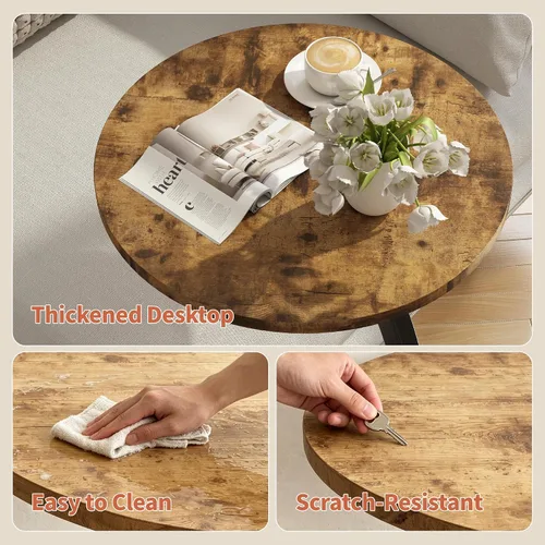 Vista 4 de Mesa auxiliar en forma de C, mesas auxiliares redondas pequeñas con marco de metal para sofá, cama, sofá, bandeja de TV, mesas para sala de estar