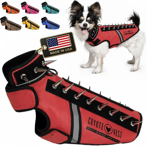 Vista 33 de CoyoteVest SpikeVest - Chaleco de arnés para perro, accesorios reflectantes para perros con picos para proteger a tu mascota de ataques de Raptor