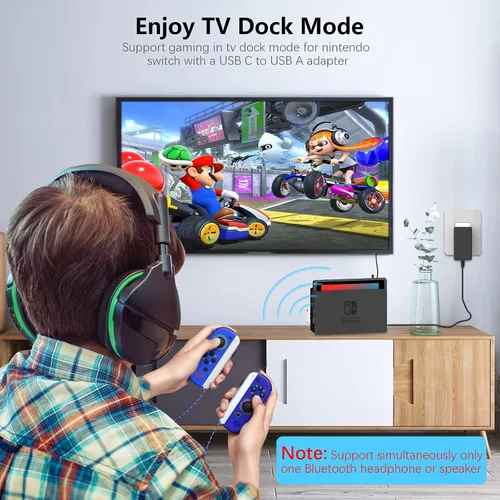 Vista 7 de Adaptador Bluetooth para Nintendo SwitchLite, BT 5.0 transmisor de audio inalámbrico con convertidor USB C a A de baja latencia para auriculares