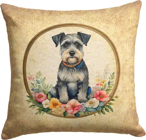 Vista 131 de Caroline's Treasures DAC2072PW1414 Affenpinscher and Flowers - Almohada decorativa de tela, lavable a máquina, para interiores y exteriores
