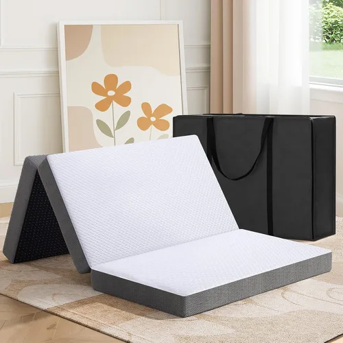 Vista 13 de MASVIS Colchón Tríptico, Colchón Plegable de Espuma Viscoelástica de 3 Pulgadas con Funda Lavable, Cama de Piso Tri-Plegable para Acampar, Twin