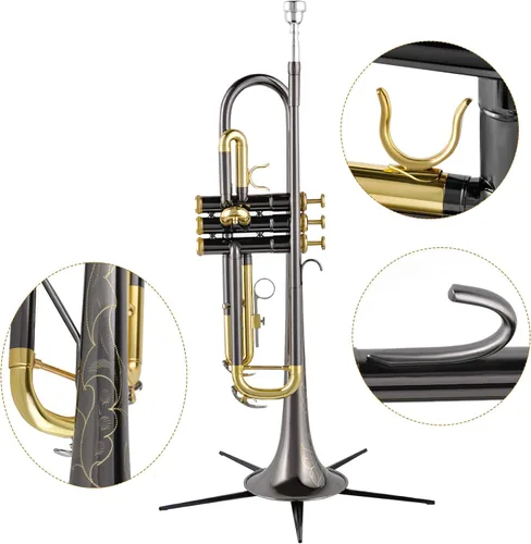 Vista 5 de EASTROCK Bb Trumpet Juego de trompeta estándar con estuche de transporte, guantes, boquilla 7C, kit de limpieza, varilla de afinación, níquel negro