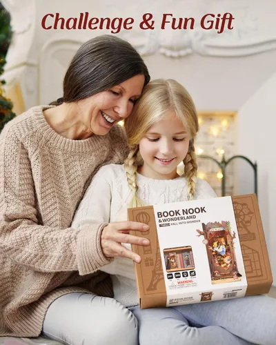 Vista 8 de ROBOTIME Kit de Rincón de Libros, Kit de Casa en Miniatura de Princesa de Cuento de Hadas para Bricolaje, Sujetalibros de Rompecabezas de Madera 3D