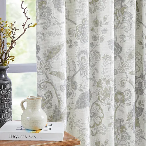 Vista 14 de Kayne Studio Paneles de cortina 100% opaca azul gris con estampado de hojas botánicas, cortinas florales de estilo granja para sala de estar y Azul