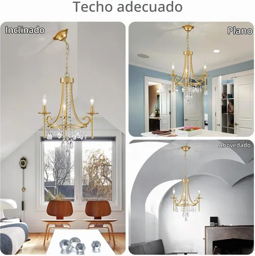 Vista 6 de WUZUPS Candelabro de Velas Colgante de 3 Luces, Lámpara de Techo Moderna, Accesorio de Iluminación para Dormitorio, Pasillo, Bar, Cocina, Comedor Oro