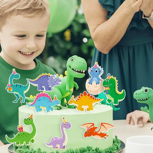 Vista 6 de 48 piezas de decoración de cupcakes de dinosaurio de dibujos animados para cupcakes con temática de dinosaurios para cumpleaños, baby shower