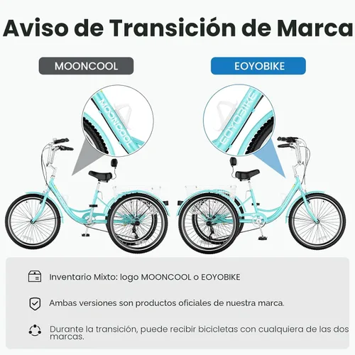 Vista 7 de MOONCOOL Triciclos para adultos de 3 ruedas y 7 velocidades, triciclos para adultos de 20/24/26 pulgadas, bicicleta de 3 ruedas con cesta