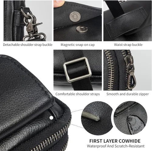 Vista 3 de Augus Bolso bandolera pequeño de cuero genuino para teléfono celular, bolso de hombro para uso diario para mujeres y hombres