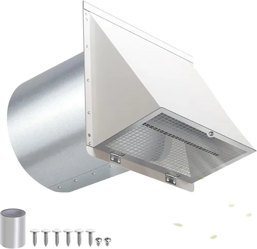 Vista 14 de Cubierta de ventilación de secadora de 3 pulgadas para exterior, ventilación de pared con capucha con rejilla y amortiguador, cubierta