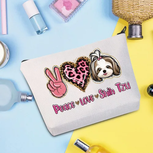 Vista 3 de WZMPA Divertida bolsa de cosméticos Shih Tzu Shih Tzu, regalo para amantes de la paz y amor Shih Tzu, bolsa de maquillaje con cremallera, bolsa
