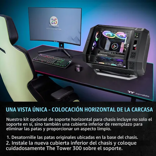 Vista 3 de Thermaltake Carcasa ATX Tower 600 negra de media torre; 3 paneles de vidrio templado; soporte de placa base de conector oculto; ranuras PCI-e