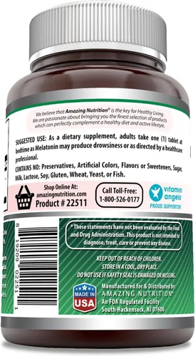 Vista 3 de Amazing Formulas Suplemento de melatonina 10 mg por porción 360 tabletas Sin OMG Sin gluten Fabricado en Estados Unidos