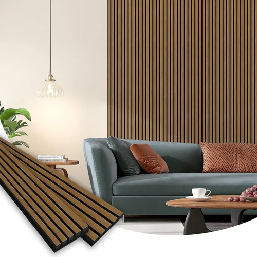 Vista 16 de SMARTSTANDARD Paneles acústicos de listones de madera de muestra, panel de pared de listones de madera insonorizado, nogal, paquete de muestra