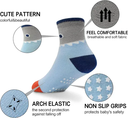 Vista 4 de ELUTONG Kids Non Slip Socks Grip Ankle Sticky Toddler Socks 12 Pairs for 1-33-55-7 Years Old Boys Girls Infant Baby
