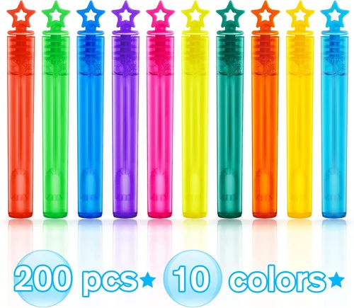 Vista 3 de Letapapa Varita de burbujas, 200 mini varitas de burbujas a granel en 10 colores, recuerdos de fiesta de burbujas para niños, juguetes de verano