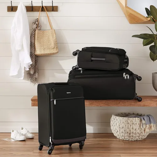 Vista 11 de Tienda Basics Maleta de equipaje giratoria de mano Softside con ruedas, Negro, 21 pulgadas