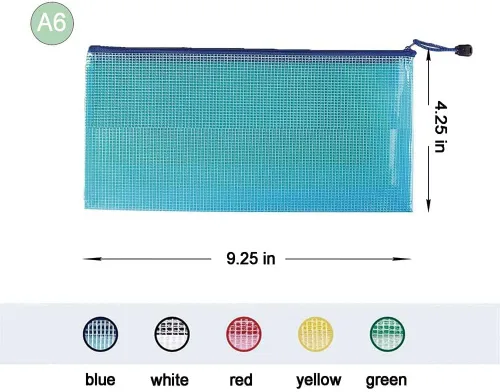 Vista 2 de 10 bolsas de malla con cremallera para documentos, carpetas de archivos con cremallera A6, bolsas de plástico impermeables para organizar documentos