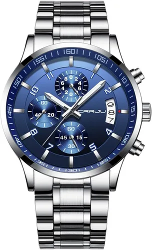 Vista 32 de CRRJU - Relojes de moda para hombre de acero inoxidable, cronógrafo, impermeables con fecha, de pulsera, correa de acero inoxidable, resistente al
