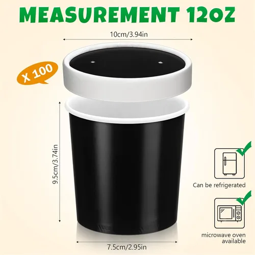 Vista 2 de Irenare 100 vasos de papel para helado de 12 onzas con tapas, cuencos desechables para postres, recipientes de sopa caliente, recipientes de papel