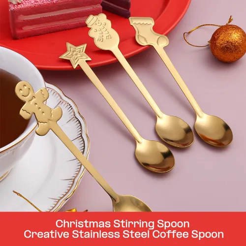 Vista 2 de Juego de cucharas de Navidad, cuchara de café creativa de acero inoxidable, cucharas de té de Navidad para revolver, mezclar, batidos, mermelada