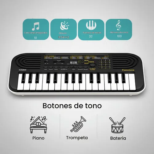 Vista 7 de Casio Casiotone SA-51 Teclado Mini de 32 Teclas - Paquete Negro con Fuente de Alimentación, Pegatinas para Teclas, Libro de Instrucciones y DVD
