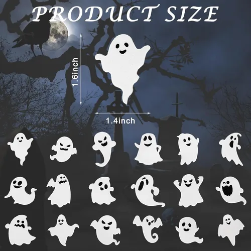 Vista 2 de 450 calcomanías de espuma de fantasma de Halloween, calcomanías autoadhesivas de fantasma, calcomanías blancas y negras para Halloween, tarjetas