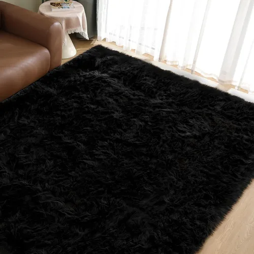 Vista 68 de Goolela Alfombra esponjosa de piel sintética para dormitorio, color marrón claro beige, 2 x 3 pies, alfombra de piel de oveja peluda y difusa