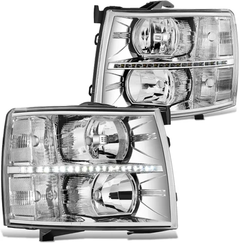 Vista 8 de DNA MOTORING HL-HPL-CSIL07-G2-CH-AM - Faro delantero de doble proyector LED DRL compatible con Chevy Silverado 2007-2014, cromo/ámbar