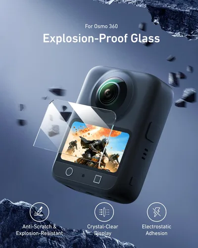 Vista 2 de TELESIN Osmo - Protector de pantalla 360 (paquete de 2), película de pantalla LCD de vidrio templado para DJI Osmo 360 con Ultra HD, dureza 9H