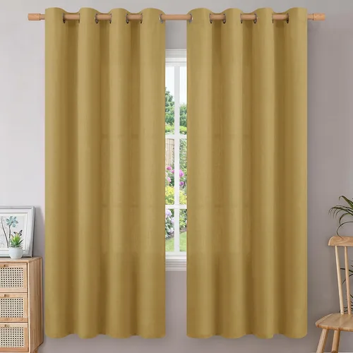 Vista 133 de BGment Cortinas de Lino Beige de 63 Pulgadas de Largo 2 Paneles - Tratamientos para Ventanas con Textura de Arpillera Filtrantes de Luz Cortinas