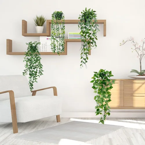 Vista 4 de Sggvecsy Plantas colgantes falsas, paquete de 4 plantas artificiales colgantes de eucalipto, plantas falsas en maceta, vegetación falsa, eucalipto