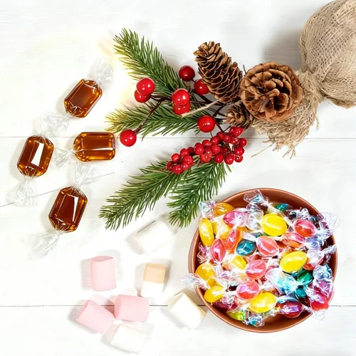 Vista 4 de FOIMAS 600 envoltorios transparentes de celofán para dulces, papel de regalo cuadrado de 5 x 5 pulgadas para caramelos de Navidad, paletas de turrón