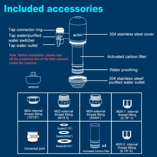 Vista 7 de ALTHY Sistema de filtración de agua de acero inoxidable, purificador de filtro de agua de 400 galones sin BPA para grifo de fregadero, certificado