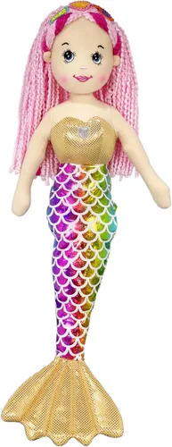 Vista 3 de Anico Sirena colorida de 18 pulgadas con pelo rubio y falda rosa, muñeca de felpa suave de sirena, juguete de sirena de peluche para niñas, ideal