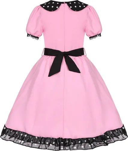 Vista 6 de 50s Costumes for Girls 50s Poodle Dress with Polka-Dot Printed Scarf for Kids Halloween Costume