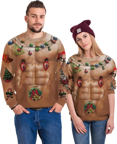 Vista 22 de Sudaderas de Navidad unisex con estampado 3D y cuello redondo, manga larga, suelta, suéter de Navidad