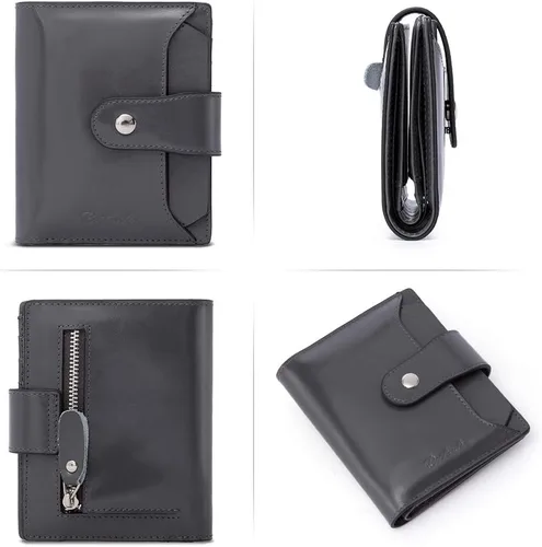 Vista 4 de BOSTANTEN - Billetera de cuero para mujer con bloqueo RFID, pequeña, con cremallera, de bolsillo, para tarjetas, con ventana para documento