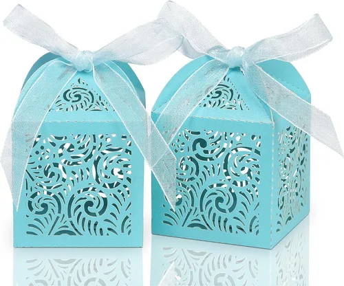 Vista 12 de COTOPHER 60 cajas de recuerdo cortadas con láser, caja de regalo pequeña de 2 x 2 x 2.75 pulgadas para regalos, recuerdos de fiesta de boda