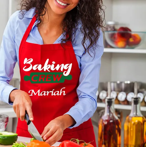 Vista 7 de Delantal de Navidad personalizado para mujer, delantales de hornear personalizados rojos o verdes con nombre, regalos de Navidad para mamá, abuela