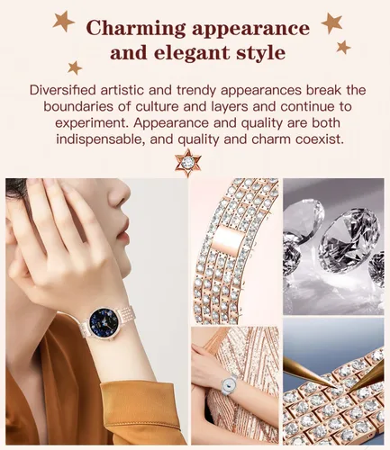 Vista 2 de Relojes inteligentes para mujer con llamadas Bluetooth de diamantes, reloj inteligente con pantalla HD de 1.27 pulgadas, rastreador de actividad