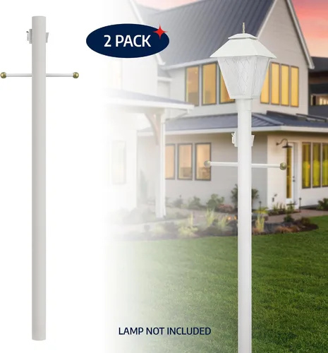 Vista 2 de Solus Poste de lámpara de entierro directo de 7 pies, poste de luz de aluminio para exteriores con brazo cruzado decorativo, sensor de atardecer a