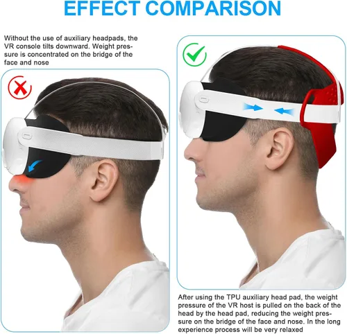 Vista 7 de VR Head Strap Pad for Quest 3 Headset Accessories, TPU Head Strap Cushion for Quest 3 Head Strap, Bracket for The Back of The Head Headstrap (Red)